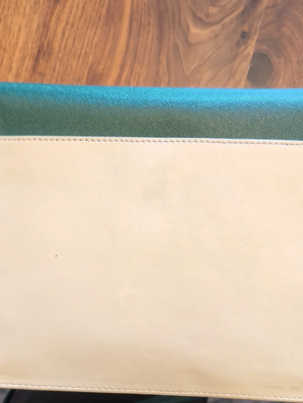 Isaac Mizrahi Leather Two-Tone Green and Cream Women's Envelope Clutch